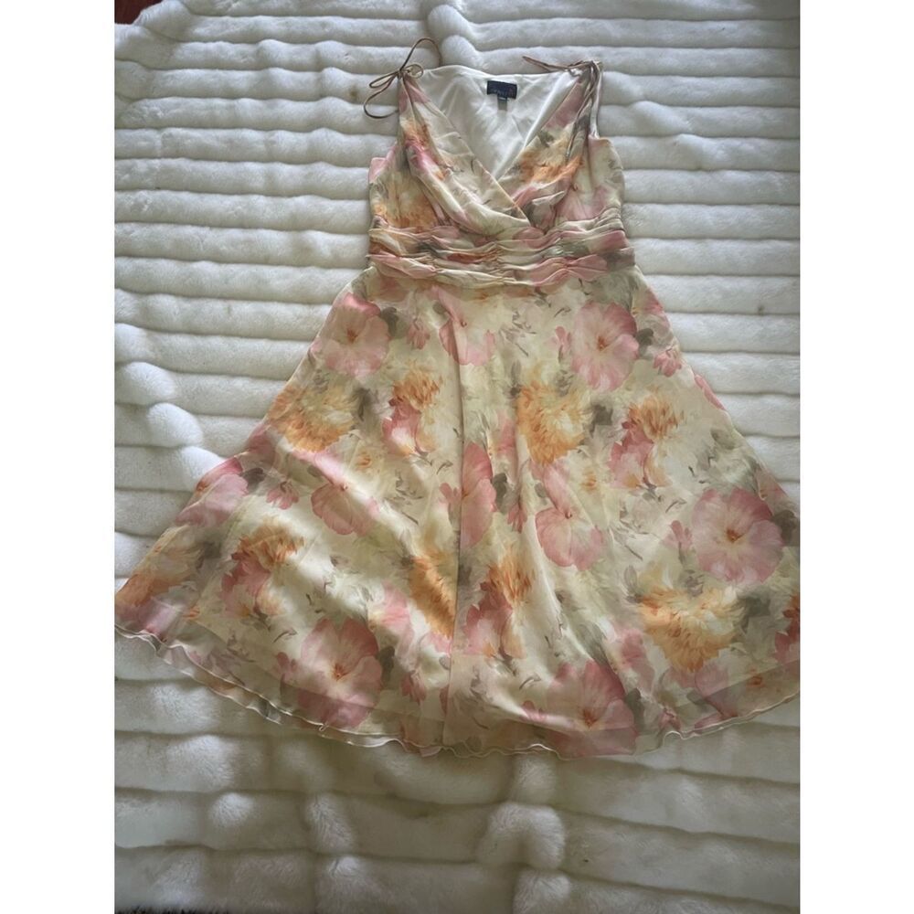 Scarlett Floral Pink & Cream V-Neck Tie-Shoulder Midi Dress SZ14W - Picture 3 of 8